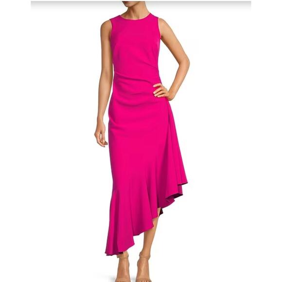 Eliza J Sleeveless Asymmetrical Hem Side Ruffle Sheath Dress | Plus 22W Pink - Picture 2 of 8
